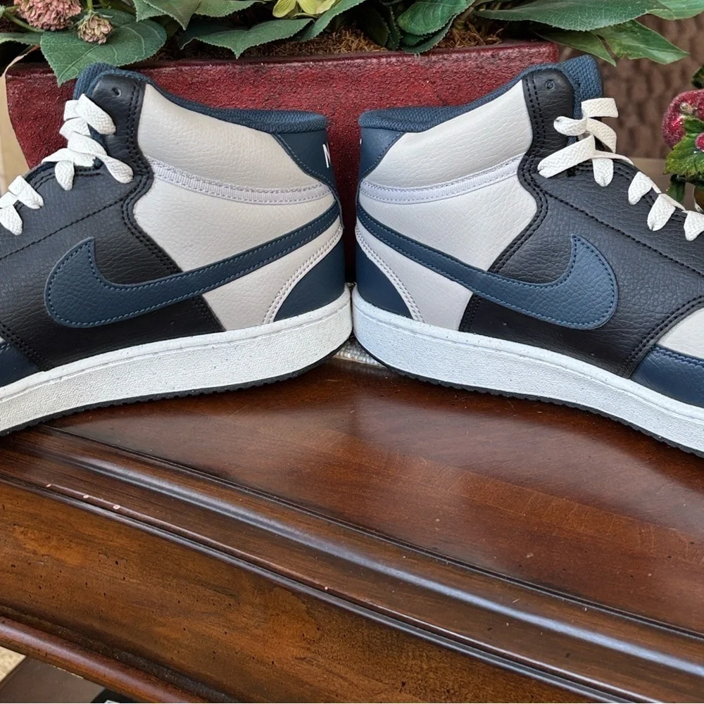 Brand New Nike Court Vision Mid Sneakers Retro 80s Basketball Lace Up Navy Black